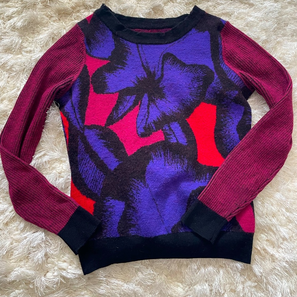 DVF Diane von Furstenberg floral purple sweater size s
